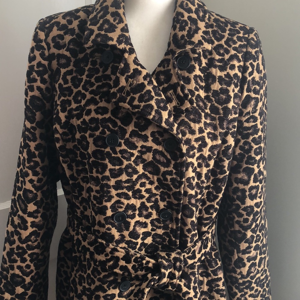 Isaac Mizrahi LIVE Leopard Jacquard Trench Coat Sz. 12 EUC